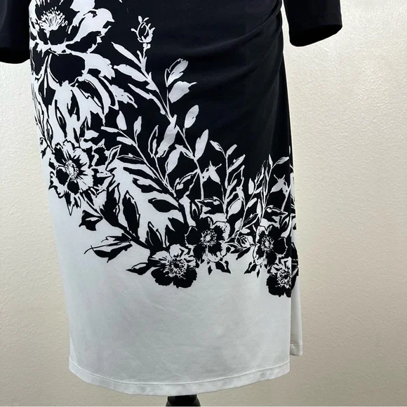 Lauren Ralph Lauren Black and White Side Ruched Dress Women's Size 4P - Picture 6 of 14